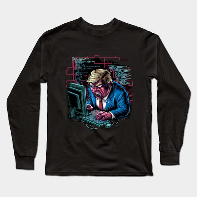 angry Trump try to coding the new USA Long Sleeve T-Shirt by woormle